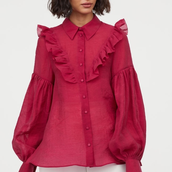 LOOKING FOR H&M LYOCELL- BLEND BLOUSE DARK RASPBER - Picture 2 of 2